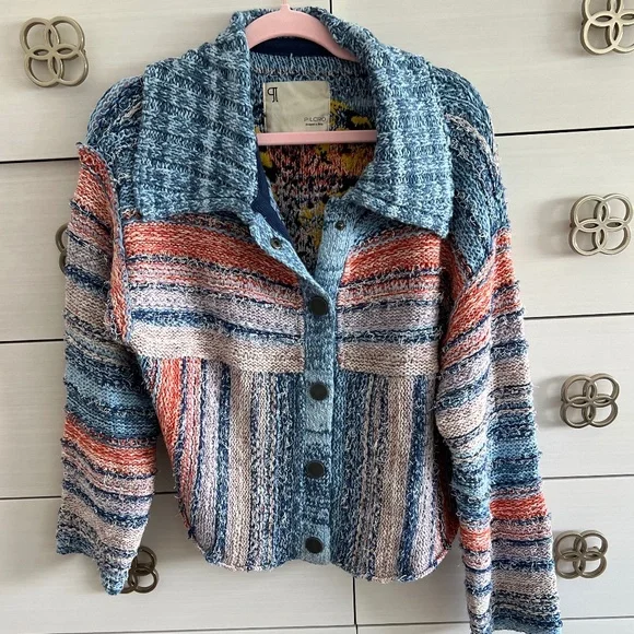 Anthropologie Pilcro Embroidered Earth Cardigan Sweater SIZE M - Picture 4 of 6